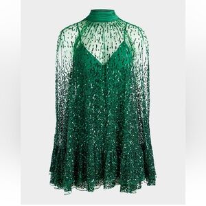 Alice+ Olivia Zenon Embellished Tie-Neck Cape Mini Dress